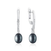 Cercei argint cu perle naturale negre si pietre, cu tortita DiAmanti SK22519EL_B-G